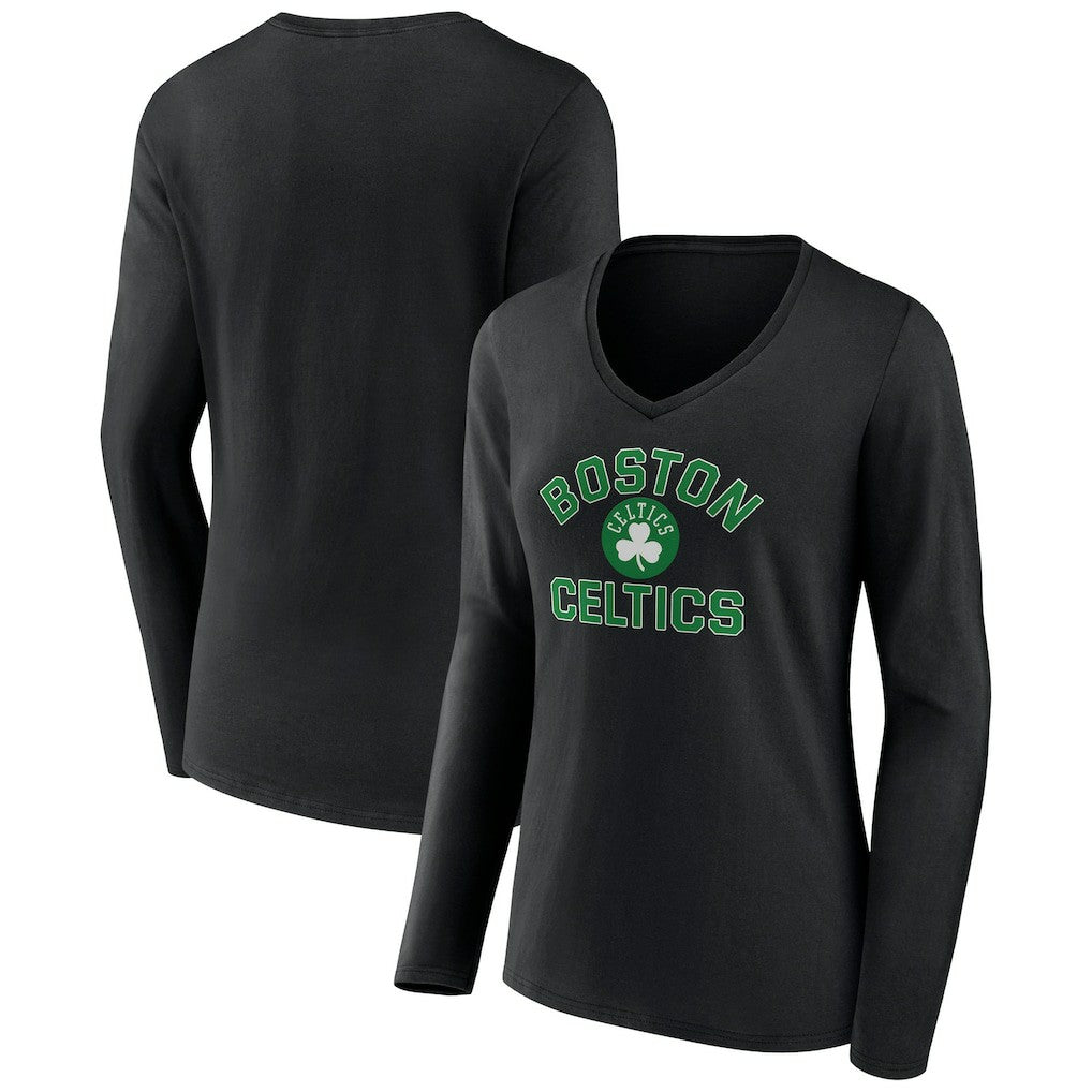 Boston Celtics Women's Overtime V-Neck Long Sleeve T-Shirt Black - NBA