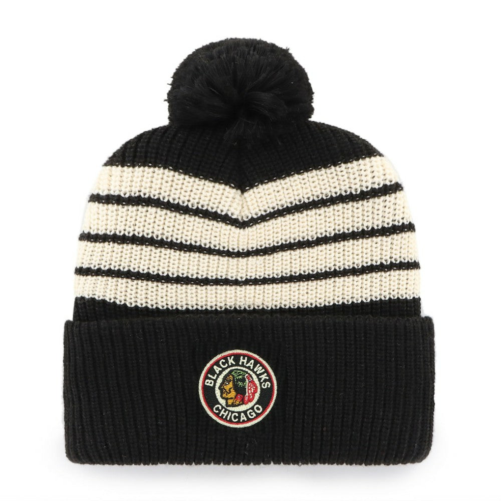 Chicago Blackhawks '47 Old Time Hockey Barn Cuffed Knit Hat with Pom - Black - NHL