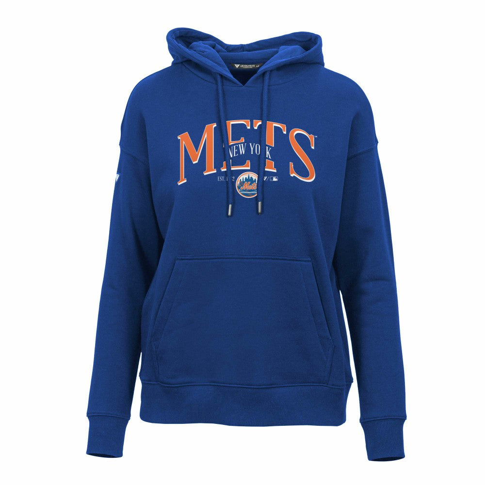 New York Mets Levelwear Women's Adorn Cooperstown Collection Retro Spellout Pullover Hoodie - MLB