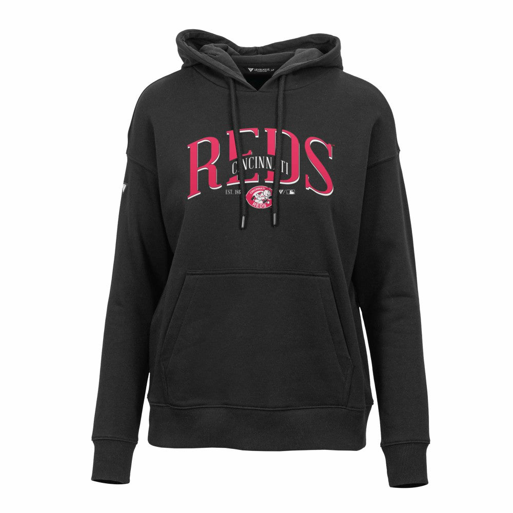 Cincinnati Reds Levelwear Women's Adorn Cooperstown Collection Retro Spellout Pullover Hoodie - MLB
