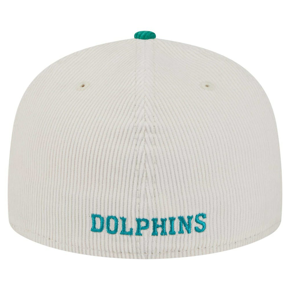 Miami Dolphins New Era Throwback Corduroy 59FIFTY Fitted Hat Cream/Aqua | NFL
