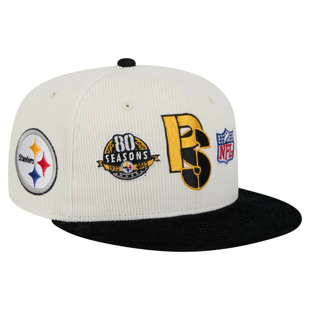 Pittsburgh Steelers New Era Corduroy 59FIFTY Fitted Hat Cream/Black | NFL