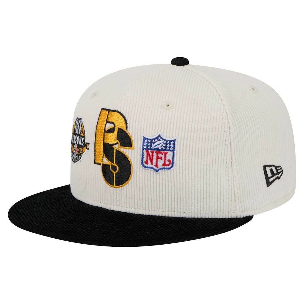 Pittsburgh Steelers New Era Corduroy 59FIFTY Fitted Hat Cream/Black | NFL