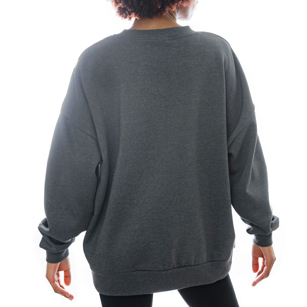 New York Jets Gameday Couture Women's Oversized Long Weekend Premium Fleece Drop Shoulder Pullover Sweatshirt Charcoal | NFL