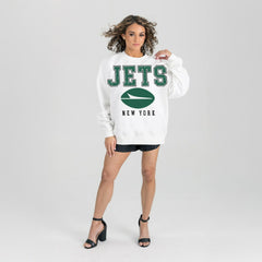 New York Jets Gameday Couture Women's Sunday Drives Oversized Crewneck Pullover Sweatshirt White | NFL
