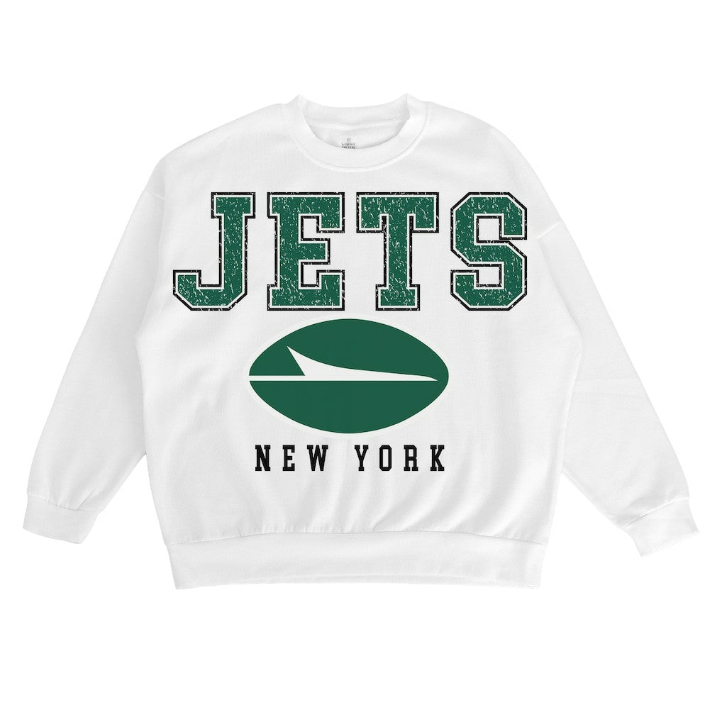 New York Jets Gameday Couture Women's Sunday Drives Oversized Crewneck Pullover Sweatshirt White | NFL