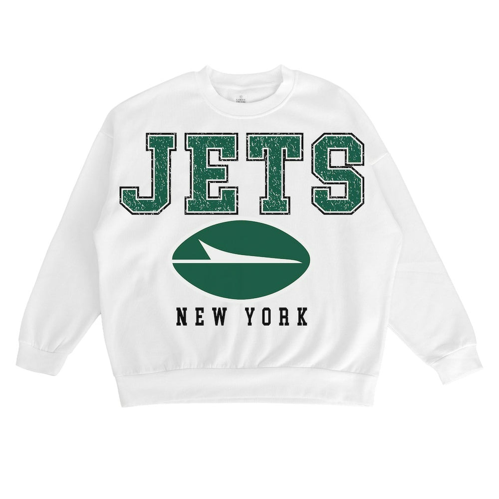New York Jets Gameday Couture Women's Sunday Drives Oversized Crewneck Pullover Sweatshirt White | NFL