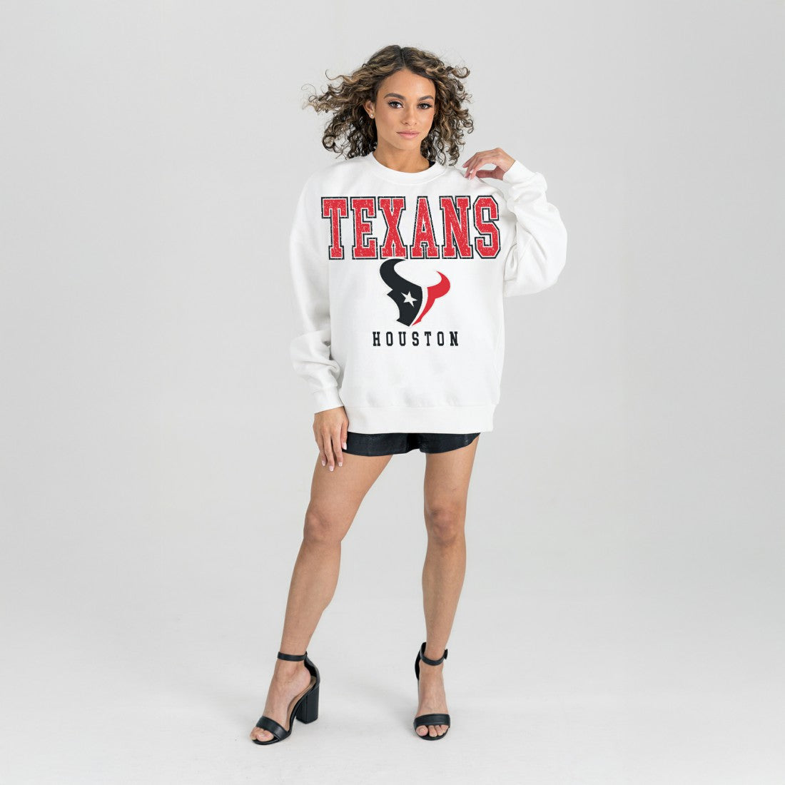 Houston Texans Gameday Couture Women's Sunday Drives Oversized Crewneck Pullover Sweatshirt White | NFL