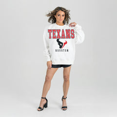 Houston Texans Gameday Couture Women's Sunday Drives Oversized Crewneck Pullover Sweatshirt White | NFL