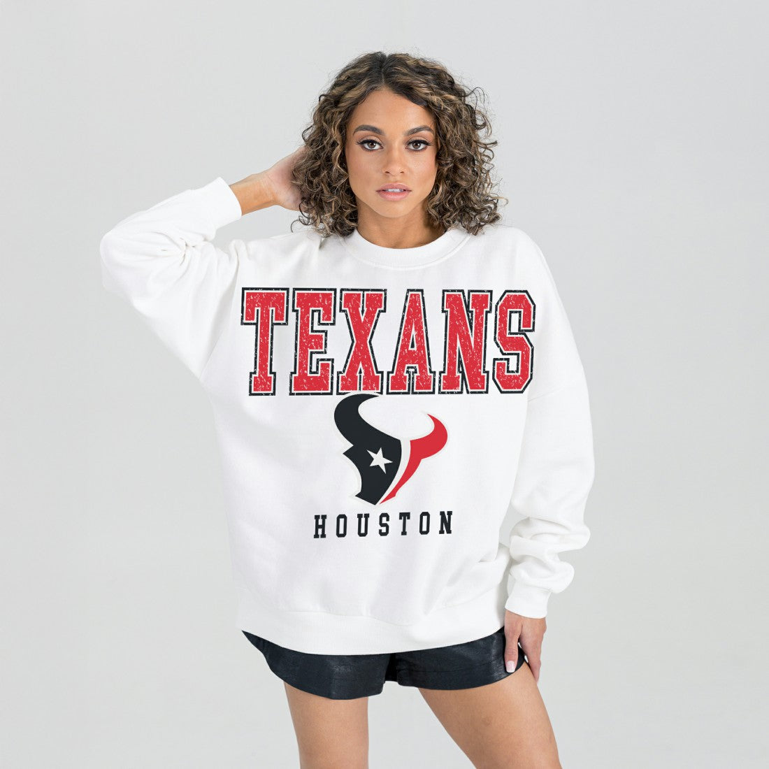 Houston Texans Gameday Couture Women's Sunday Drives Oversized Crewneck Pullover Sweatshirt White | NFL