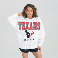 Houston Texans Gameday Couture Women's Sunday Drives Oversized Crewneck Pullover Sweatshirt White | NFL