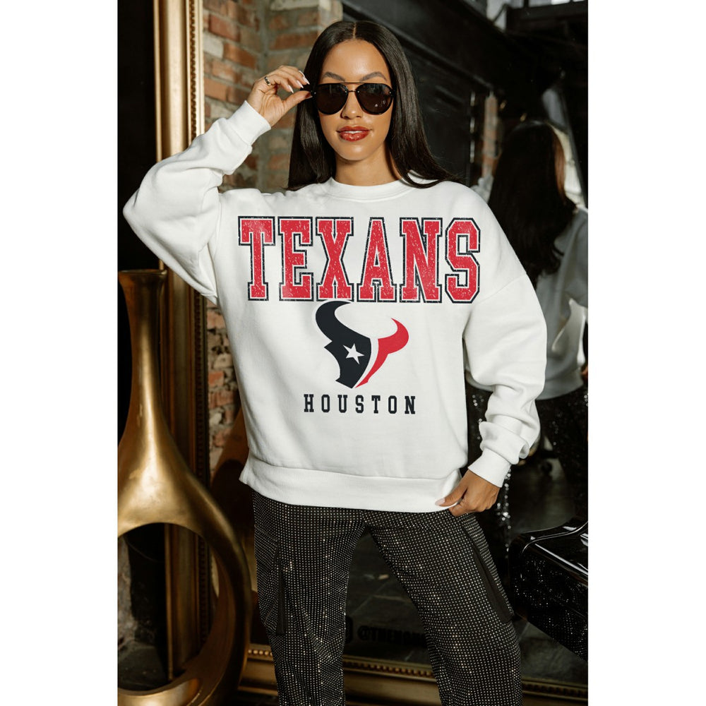 Houston Texans Gameday Couture Women's Sunday Drives Oversized Crewneck Pullover Sweatshirt White | NFL