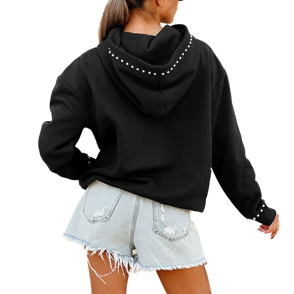New York Jets Gameday Couture Women's Oversized Catch the Vibe Studded Pullover Hoodie Black | NFL