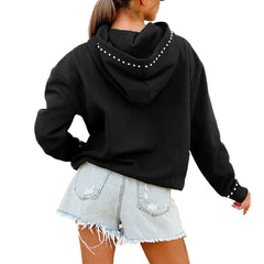 New York Jets Gameday Couture Women's Oversized Catch the Vibe Studded Pullover Hoodie Black | NFL