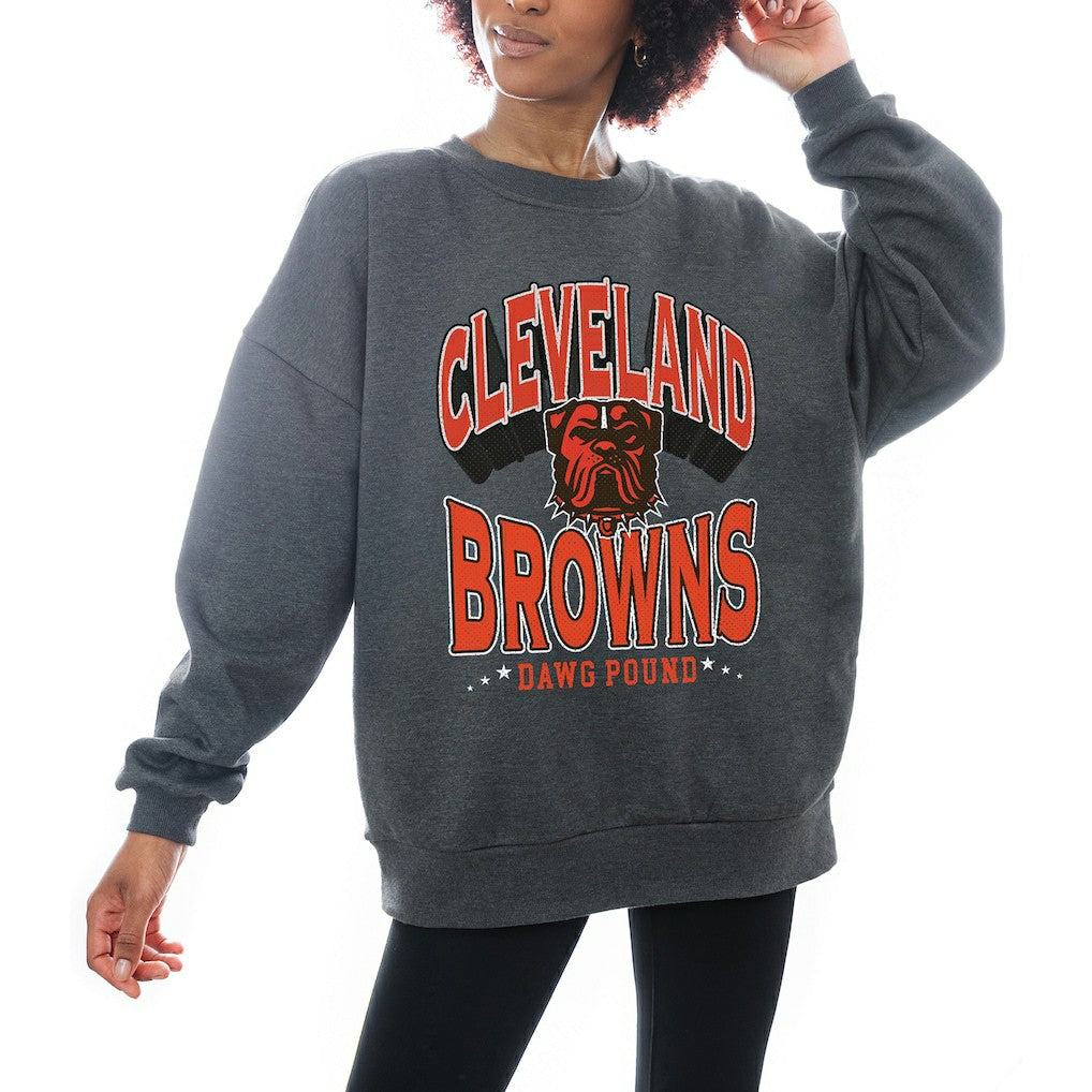 Cleveland Browns Gameday Couture Women's Oversized Long Weekend Premium Fleece Drop Shoulder Pullover Sweatshirt Charcoal | NFL
