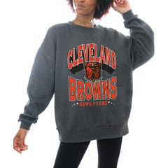 Cleveland Browns Gameday Couture Women's Oversized Long Weekend Premium Fleece Drop Shoulder Pullover Sweatshirt Charcoal | NFL