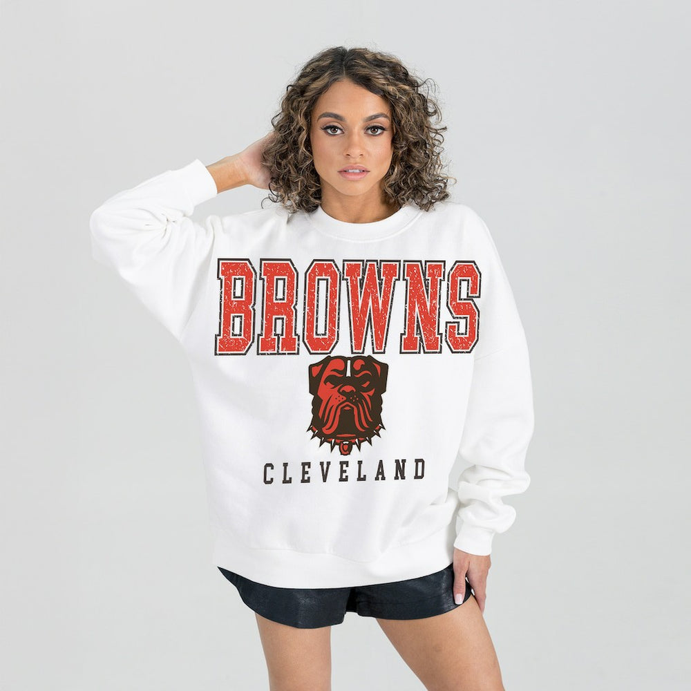 Cleveland Browns Gameday Couture Women's Sunday Drives Oversized Pullover Sweatshirt White | NFL