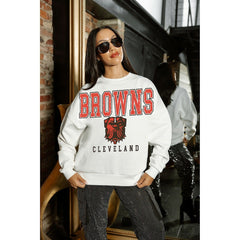 Cleveland Browns Gameday Couture Women's Sunday Drives Oversized Pullover Sweatshirt White | NFL