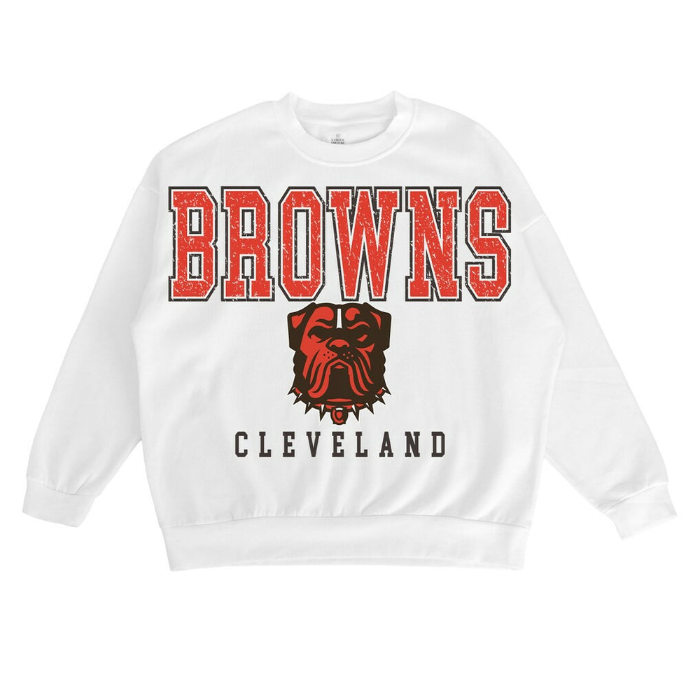 Cleveland Browns Gameday Couture Women's Sunday Drives Oversized Pullover Sweatshirt White | NFL