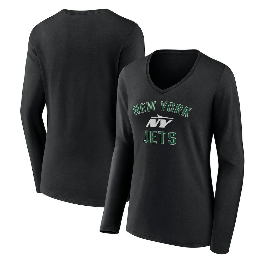 New York Jets Women's Victory Arch Long Sleeve V-Neck T-Shirt Black | NFL