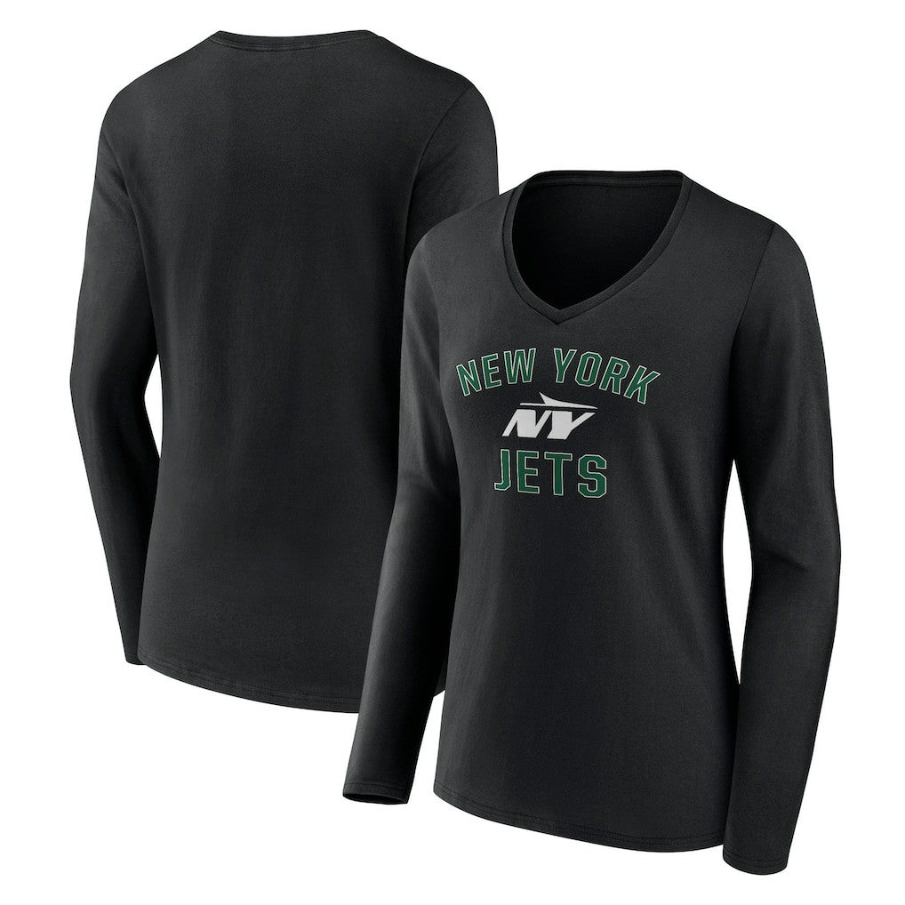 New York Jets Women's Victory Arch Long Sleeve V-Neck T-Shirt Black | NFL