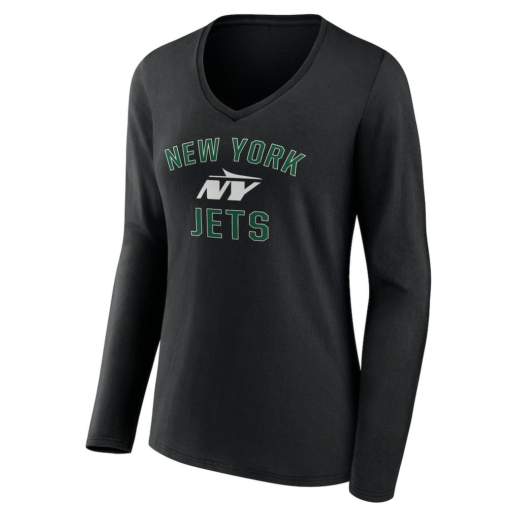New York Jets Women's Victory Arch Long Sleeve V-Neck T-Shirt Black | NFL