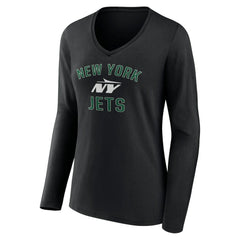 New York Jets Women's Victory Arch Long Sleeve V-Neck T-Shirt Black | NFL