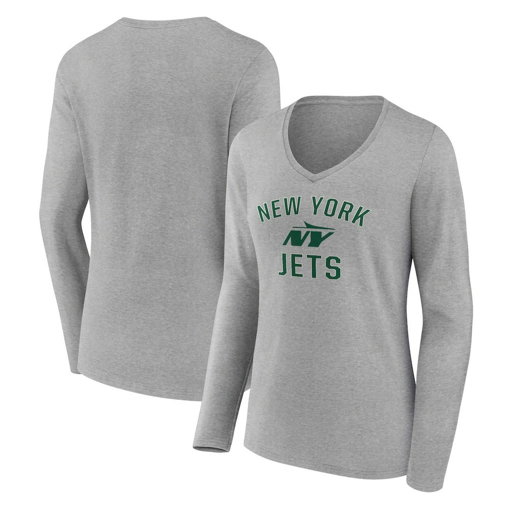 New York Jets Women's Victory Arch Long Sleeve V-Neck T-Shirt Gray | NFL