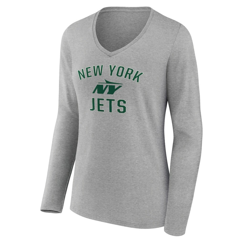 New York Jets Women's Victory Arch Long Sleeve V-Neck T-Shirt Gray | NFL