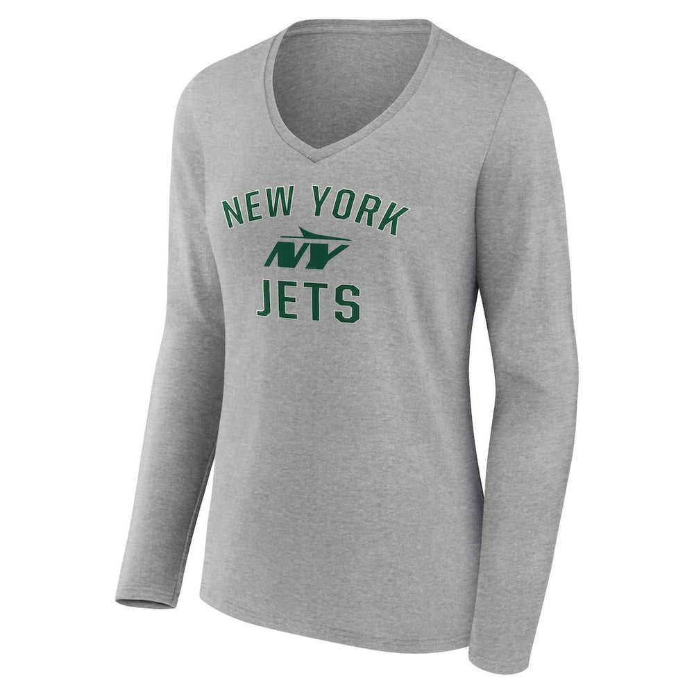 New York Jets Women's Victory Arch Long Sleeve V-Neck T-Shirt Gray | NFL
