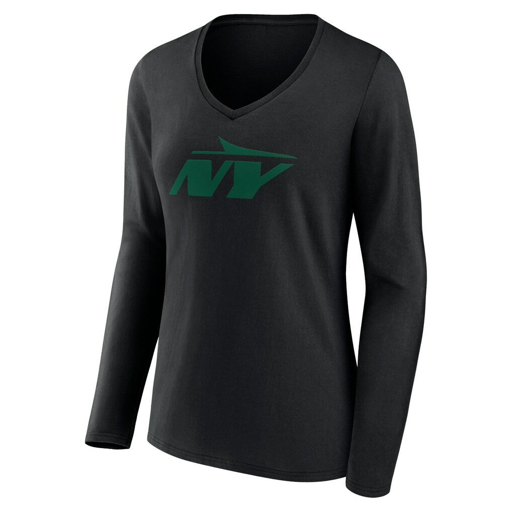 New York Jets Women's Secondary Logo Long Sleeve V-Neck T-Shirt Black | NFL