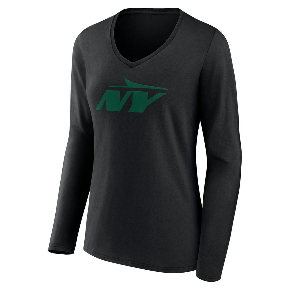 New York Jets Women's Secondary Logo Long Sleeve V-Neck T-Shirt Black | NFL