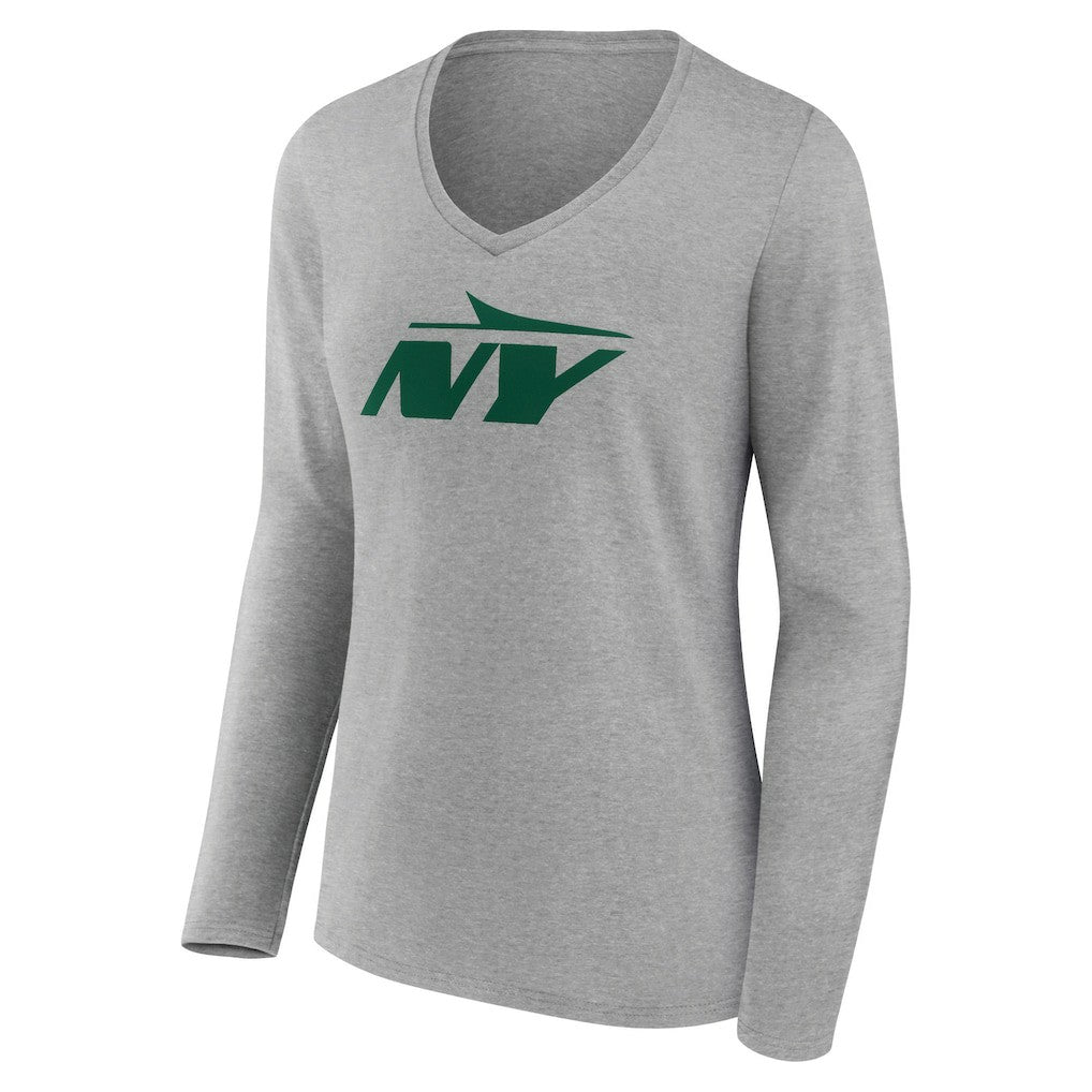 New York Jets Women's Secondary Logo Long Sleeve V-Neck T-Shirt Gray | NFL