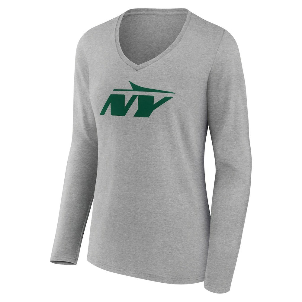 New York Jets Women's Secondary Logo Long Sleeve V-Neck T-Shirt Gray | NFL