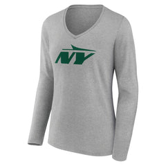 New York Jets Women's Secondary Logo Long Sleeve V-Neck T-Shirt Gray | NFL