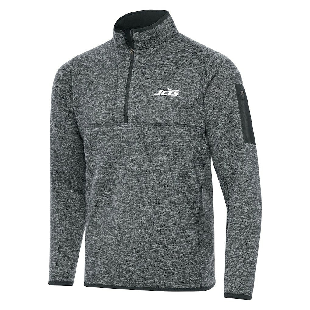 New York Jets Antigua Fortune Quarter-Zip Pullover Jacket Heather Gray | NFL