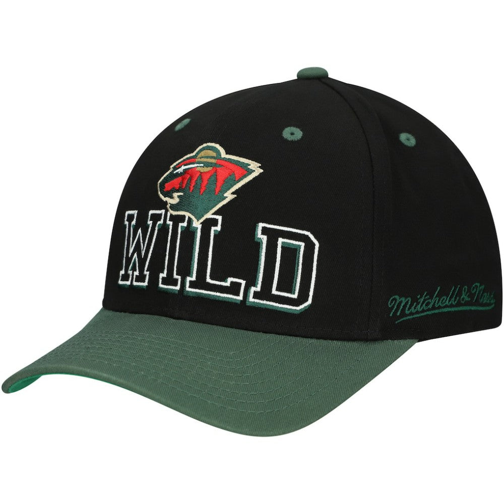 Minnesota Wild Mitchell & Ness Backside Script 2-Tone Pro Crown Adjustable Hat - Black/Green - NHL