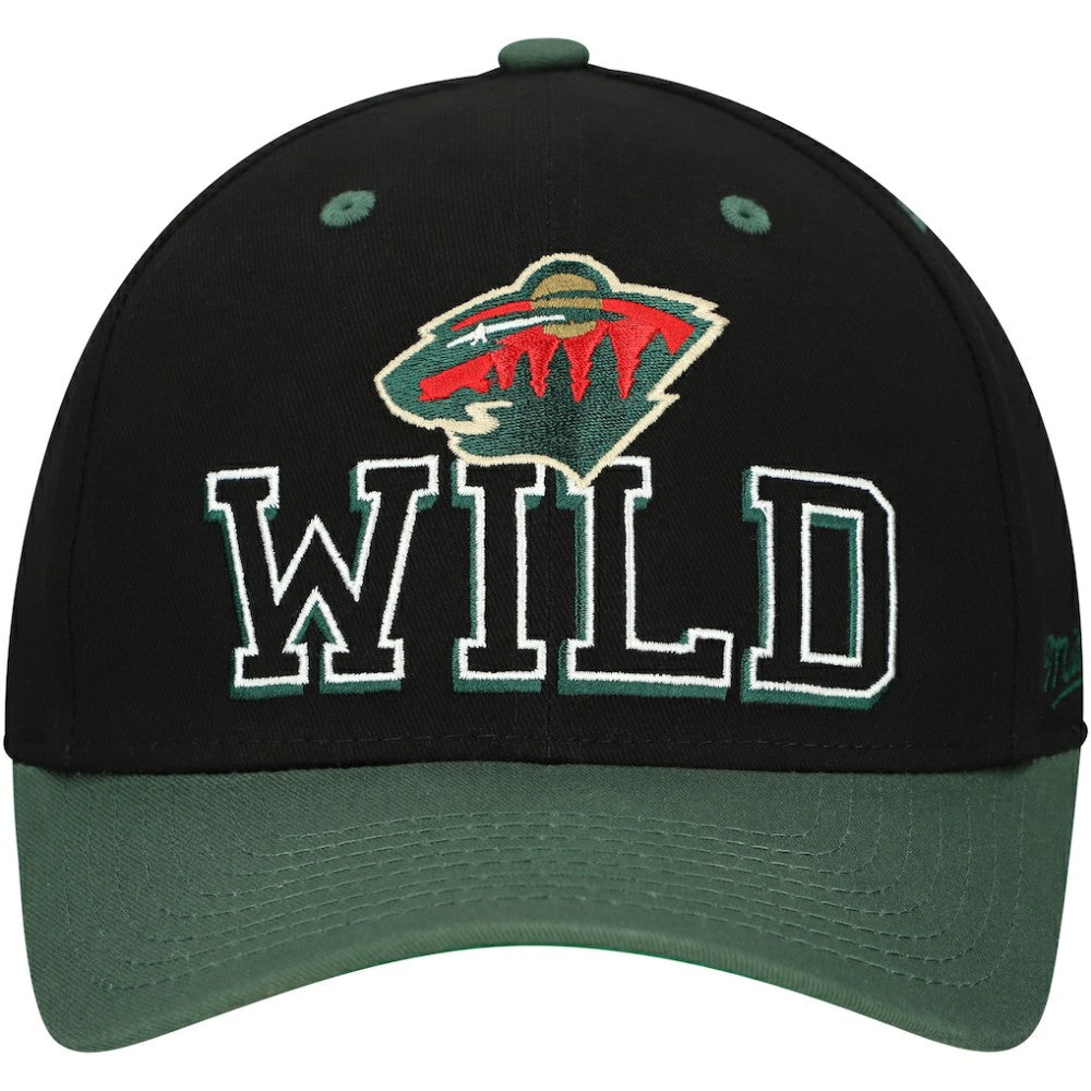 Minnesota Wild Mitchell & Ness Backside Script 2-Tone Pro Crown Adjustable Hat - Black/Green - NHL