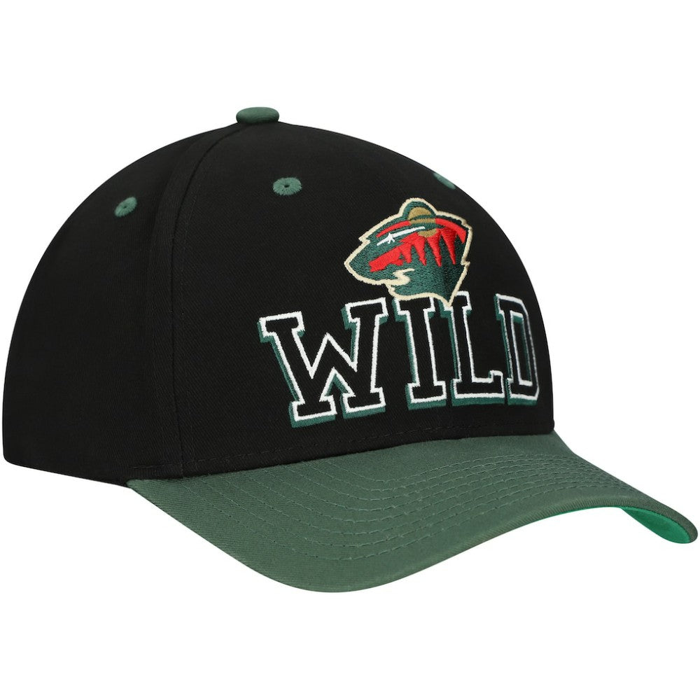 Minnesota Wild Mitchell & Ness Backside Script 2-Tone Pro Crown Adjustable Hat - Black/Green - NHL