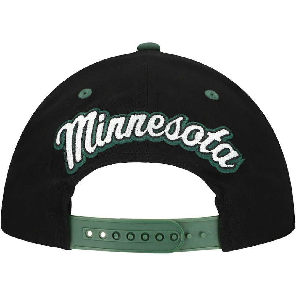 Minnesota Wild Mitchell & Ness Backside Script 2-Tone Pro Crown Adjustable Hat - Black/Green - NHL