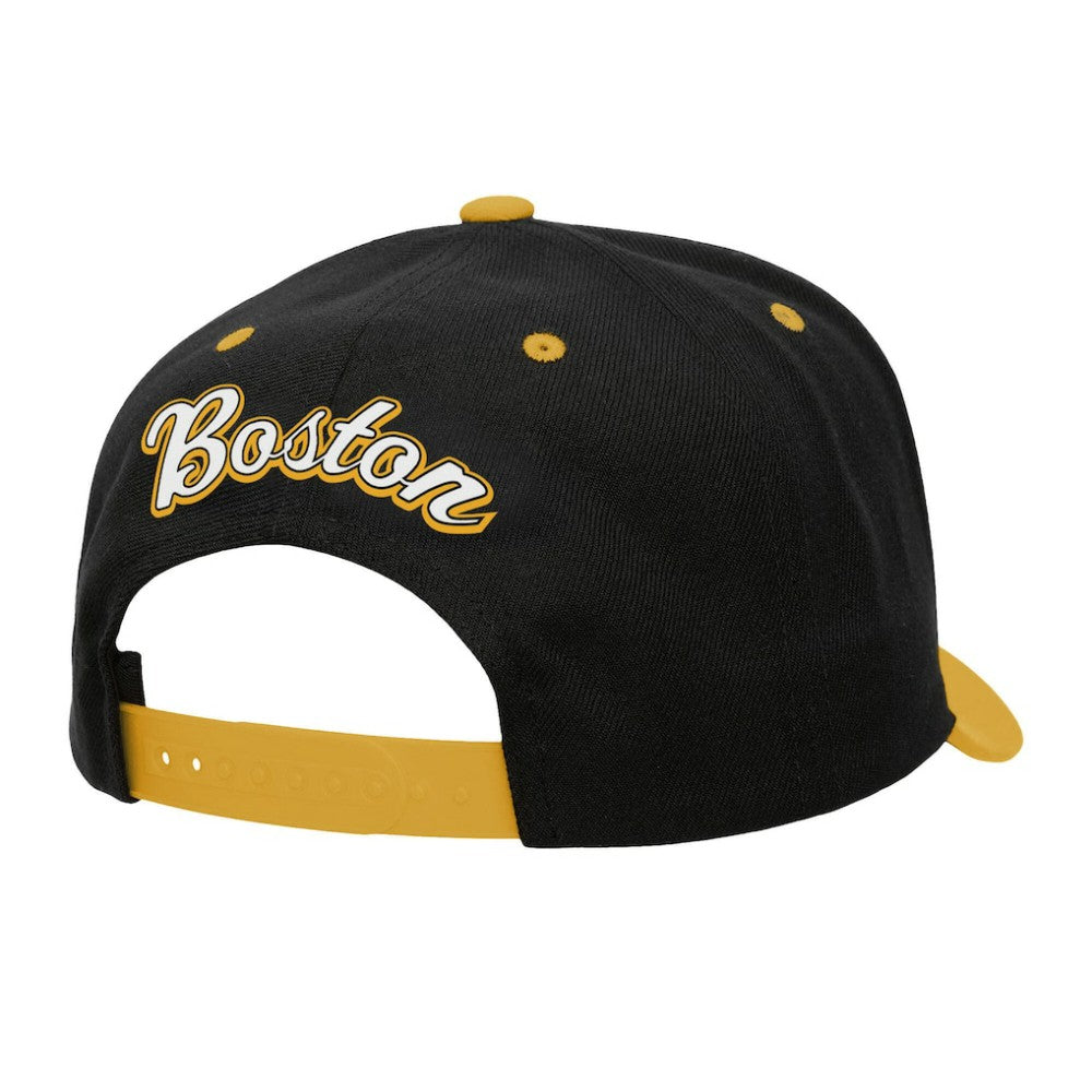 Boston Bruins Mitchell & Ness Backside Script 2-Tone Pro Crown Adjustable Hat - Black/Gold - NHL