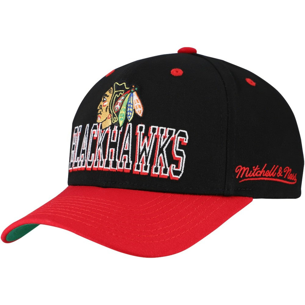Chicago Blackhawks Mitchell & Ness Backside Script Two-Tone Pro Crown Adjustable Hat - Black/Red - NHL