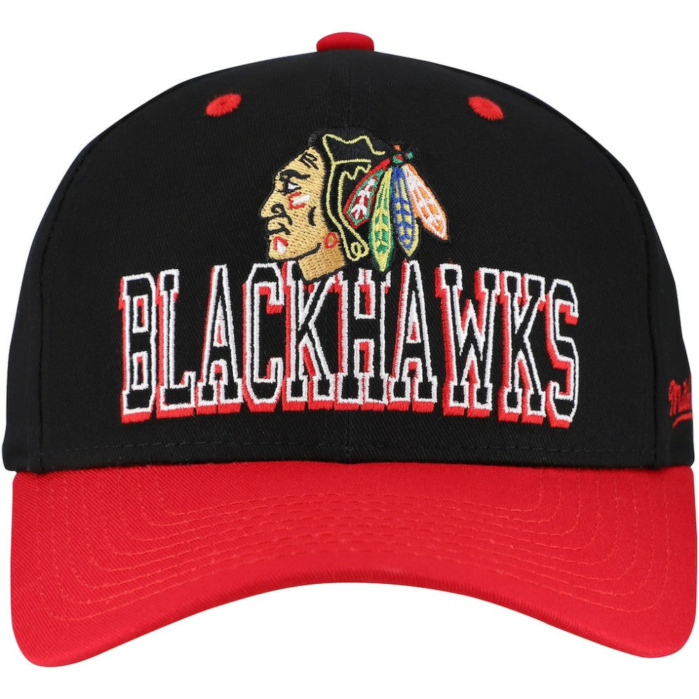 Chicago Blackhawks Mitchell & Ness Backside Script Two-Tone Pro Crown Adjustable Hat - Black/Red - NHL