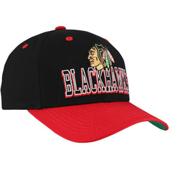 Chicago Blackhawks Mitchell & Ness Backside Script Two-Tone Pro Crown Adjustable Hat - Black/Red - NHL