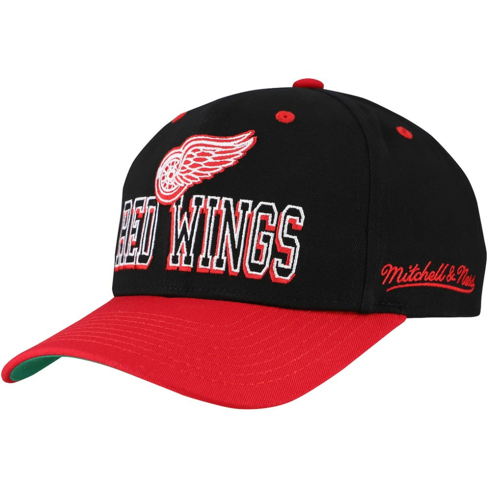 Detroit Red Wings Mitchell & Ness Backside Script Two-Tone Pro Crown Adjustable Hat - Black/Red - NHL