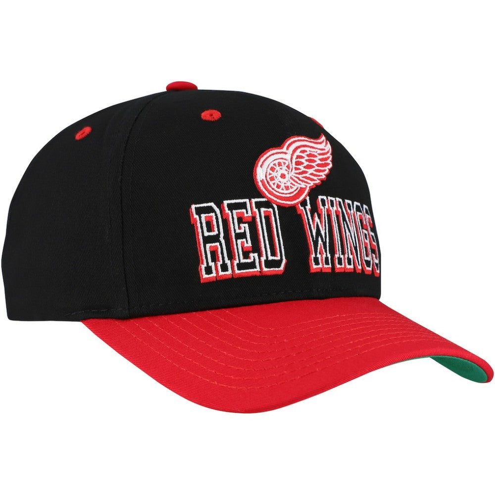 Detroit Red Wings Mitchell & Ness Backside Script Two-Tone Pro Crown Adjustable Hat - Black/Red - NHL