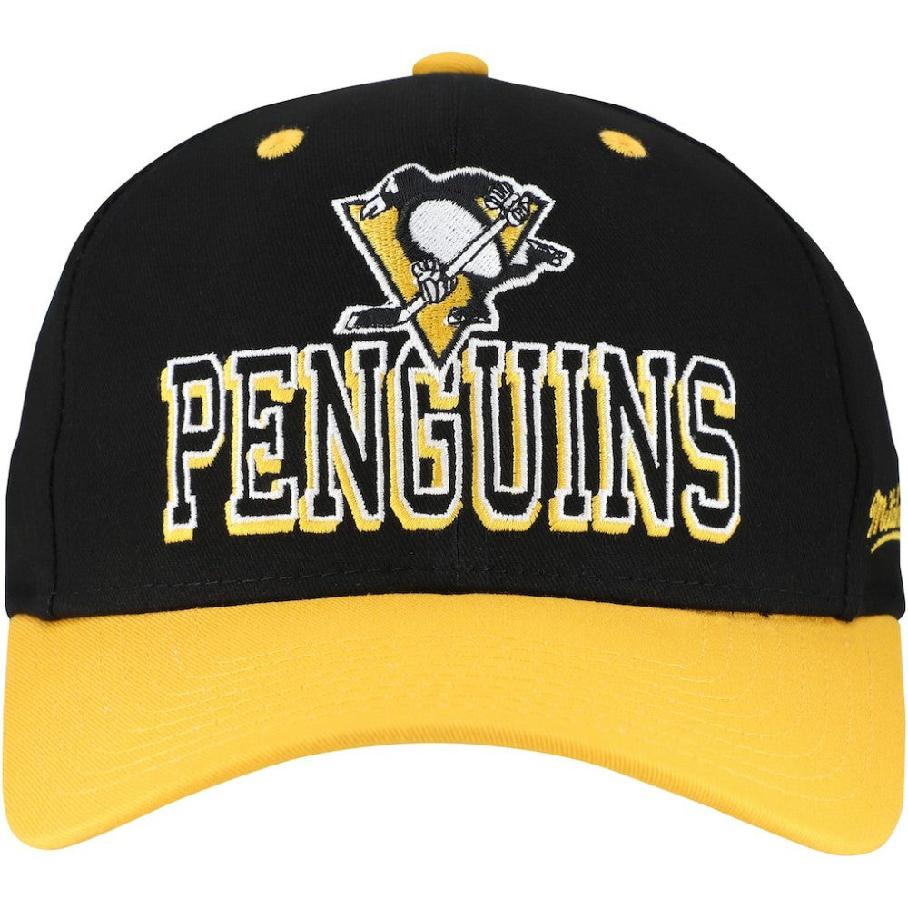 Pittsburgh Penguins Mitchell & Ness Backside Script Two-Tone Pro Crown Adjustable Hat - Black/Gold - NHL