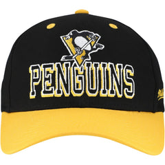 Pittsburgh Penguins Mitchell & Ness Backside Script Two-Tone Pro Crown Adjustable Hat - Black/Gold - NHL