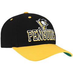 Pittsburgh Penguins Mitchell & Ness Backside Script Two-Tone Pro Crown Adjustable Hat - Black/Gold - NHL
