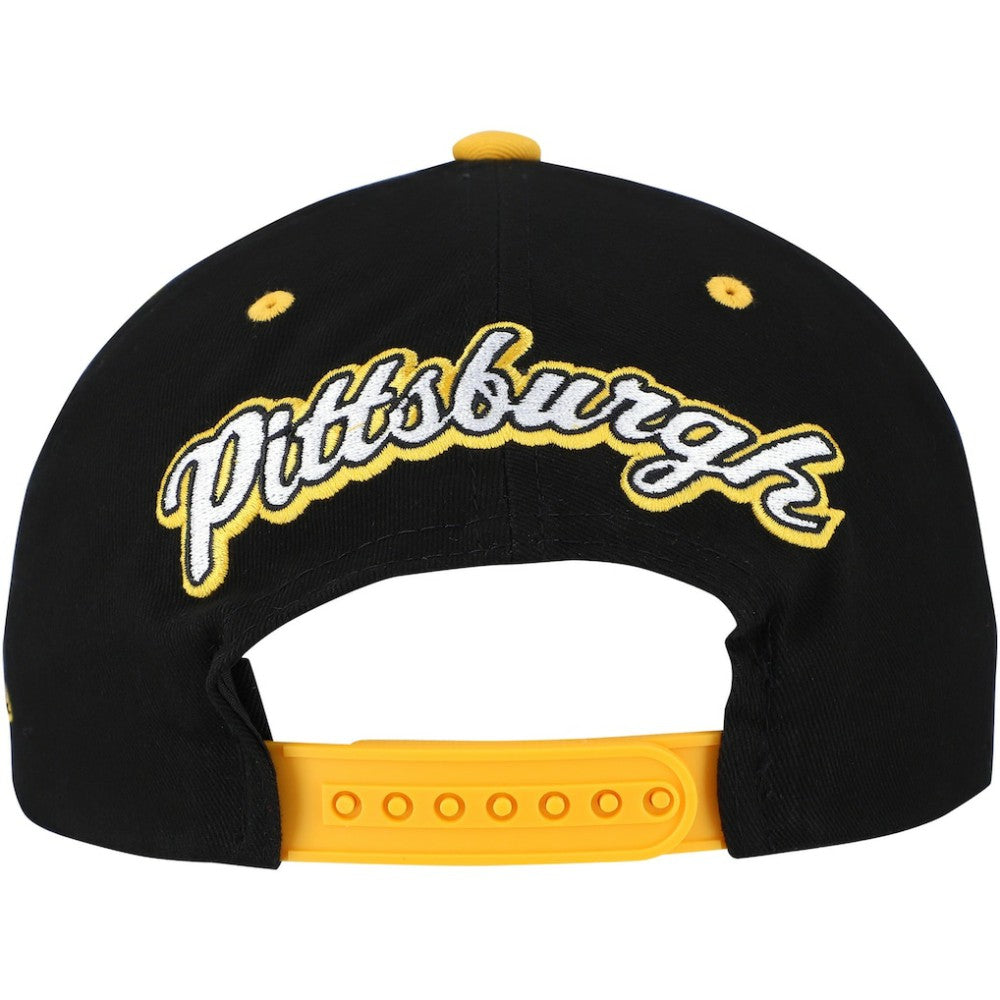 Pittsburgh Penguins Mitchell & Ness Backside Script Two-Tone Pro Crown Adjustable Hat - Black/Gold - NHL